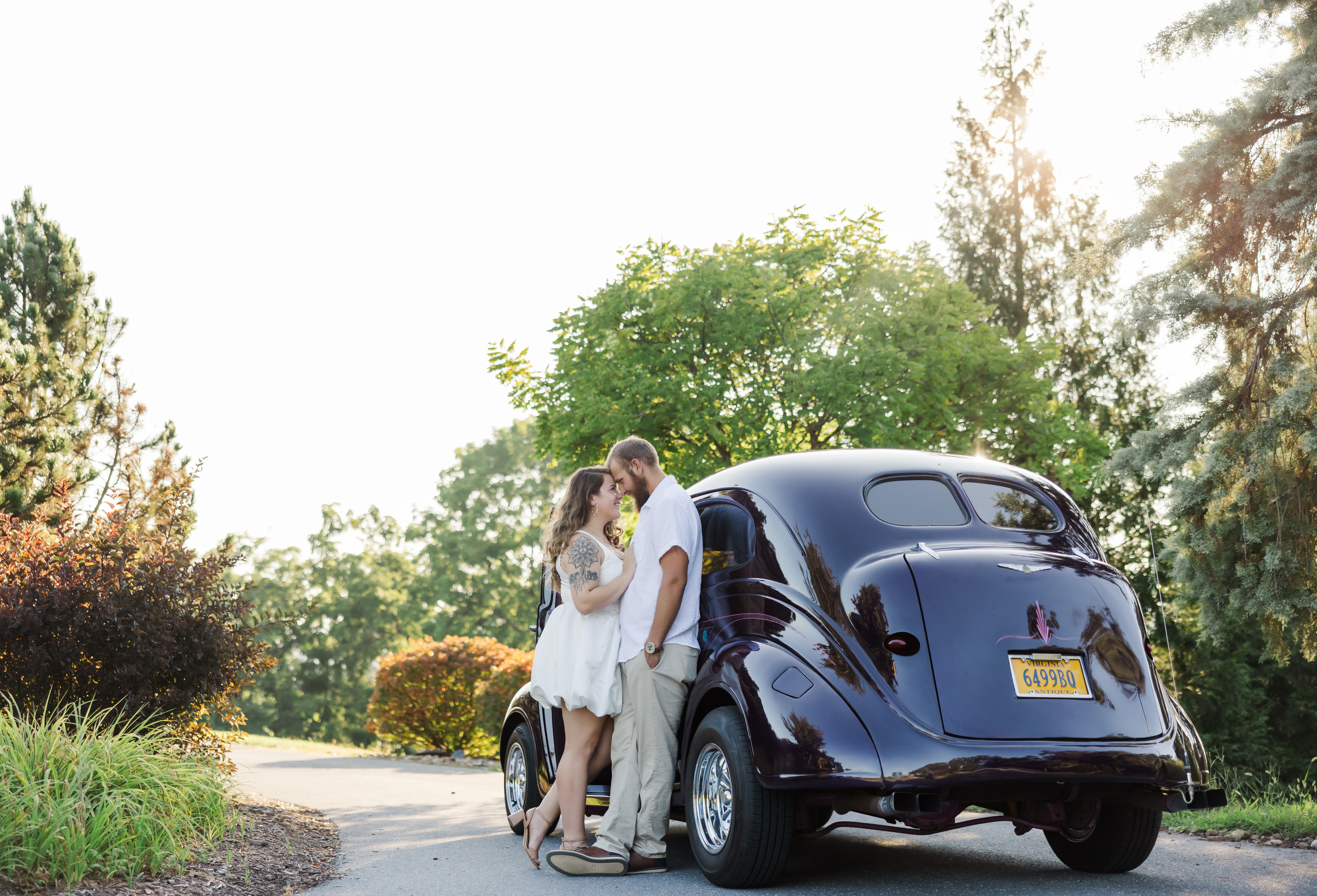 Shenandoah Valley engagement portrait vintage car